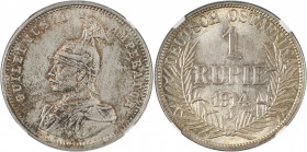 German East Africa, Wilhelm II, 1888-1918. Rupie, 1914J, Hamburg mint (KM10).

Nice grey golden tone with shiny fields. Graded MS63 NGC