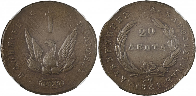 Governor I. Kapodistrias, 1828-1831. 20 Lepta, 1831 (KM11; Divo 2; Chase 501).

...