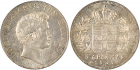 Greece, King Otto, 1832-1862. 5 Drachmai, 1833A, First Type, Paris mint (KM20; Divo 10b; Dav. 115).

Outstanding example of this first taler sized mod...