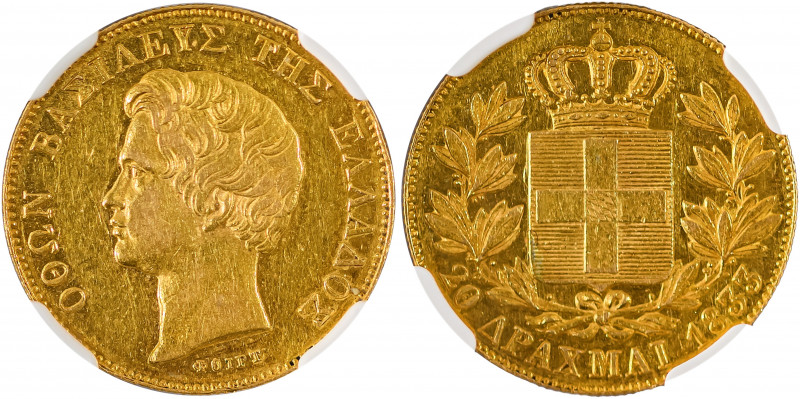 Greece, King Otto, 1832-1862. AV 20 Drachmai, 1833, Munich mint (KM21; Divo 9; F...