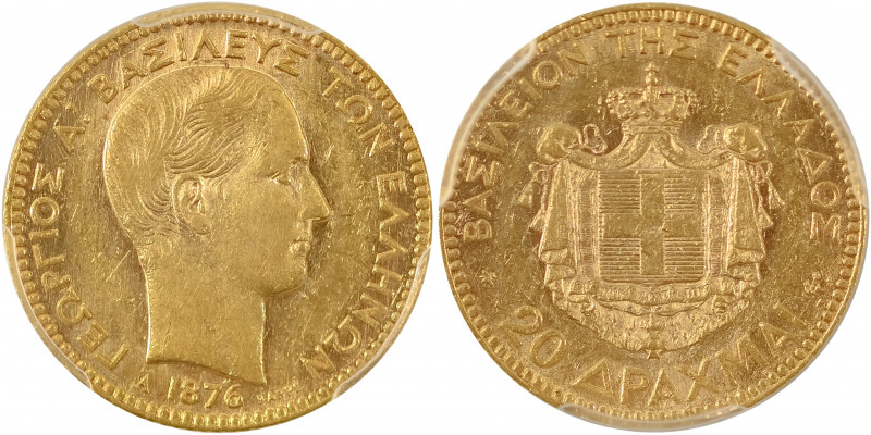 Greece, King George I, 1863-1913. AV 20 Drachmai 1876A, First Type, Paris mint (...