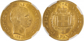Greece, King George I, 1863-1913. AV 20 Drachmai, 1884A, Second Type, Paris mint (KM56; Divo 47; IV20; Fr. 18).

A truly superb and lustrous example o...