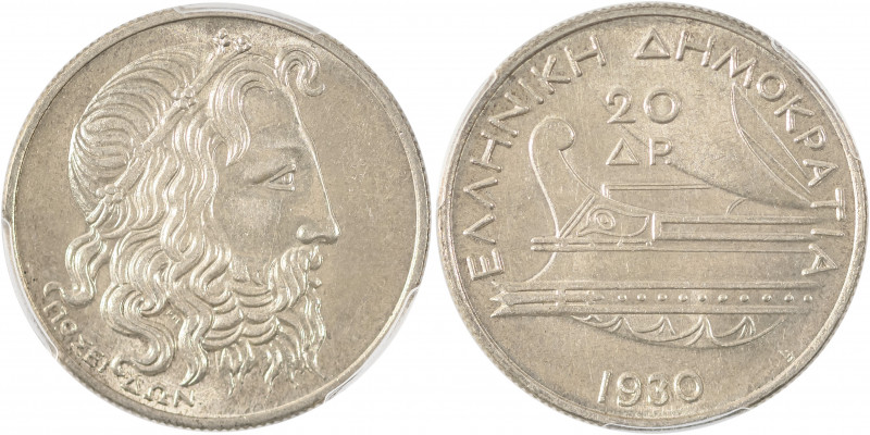 Greece, First Republic, 1924-1935. 20 Drachmai, 1930, London mint (KM73; Divo 10...