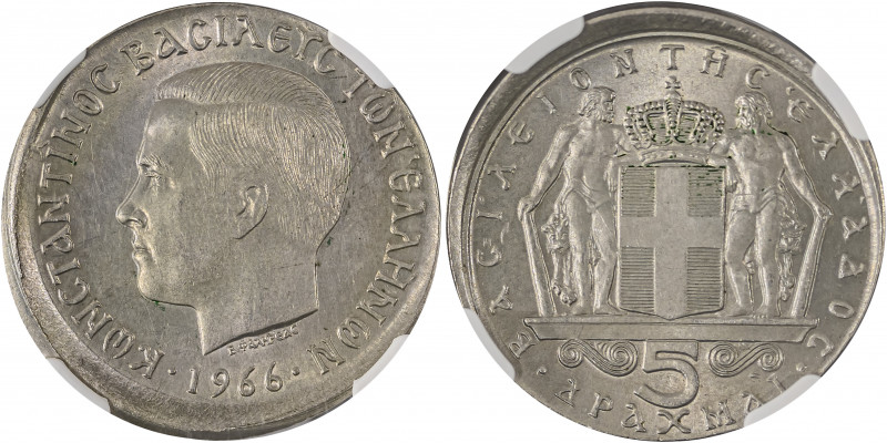 Greece, King Constantine II, 1964-1973. 5 Drachmai, 1966, Kremnica mint (KM91; D...