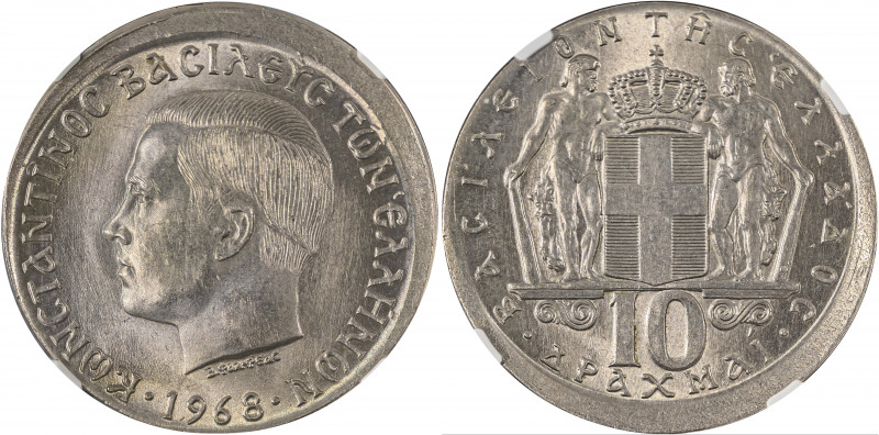 Greece, King Constantine II, 1964-1973. 10 Drachmai, 1968, Kremnica mint (KM96; ...