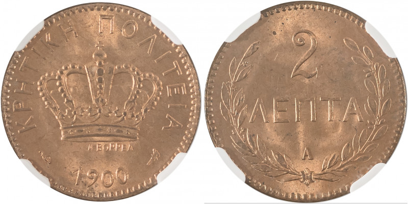 Crete, Prince George, 1898-1906. 2 Lepta, 1900A, Paris mint (KM2; Divo 137a).

F...