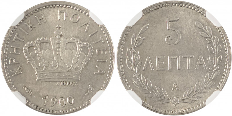 Crete, Prince George, 1898-1906. 5 Lepta, 1900A, Paris mint (KM3; Divo 136).

Sh...