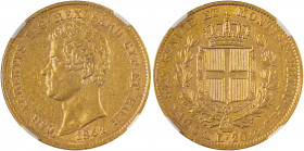 Sardinia, Carlo Alberto, 1831-1849. AV 20 Lire, 1842 Anchor and P, Genoa mint (KM-C115.1; Fr. 1143).

Nice golden tone with underlying luster, a coupl...
