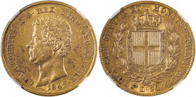 Sardinia	, Carlo Alberto, 1831-1849. AV 20 Lire, 1849 Eagle and P, Turin mint (KM-C115.2; Fr. 1142).

Strong details with underlying luster.

Graded A...