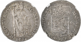 Netherlands, Holland, 1581-1795. Gulden (20 Stuiver), 1794 (KM73; Delm. 1179)

Old cabinet silver grey patina with strong details.

Graded AU58 NGC