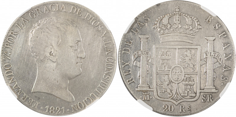 Spain, Ferdinand VII, 1808-1833. 20 Reales "De Vellon", 1821M SR, Madrid mint (K...