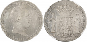 Spain, Ferdinand VII, 1808-1833. 20 Reales "De Vellon", 1821M SR, Madrid mint (KM561; Dav. 325).

Nice silver tone, uniform wear on both sides, slight...