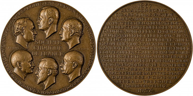 France, Societe Chimique de France. Bronze medal by R Cochet, 1957. Struck for t...