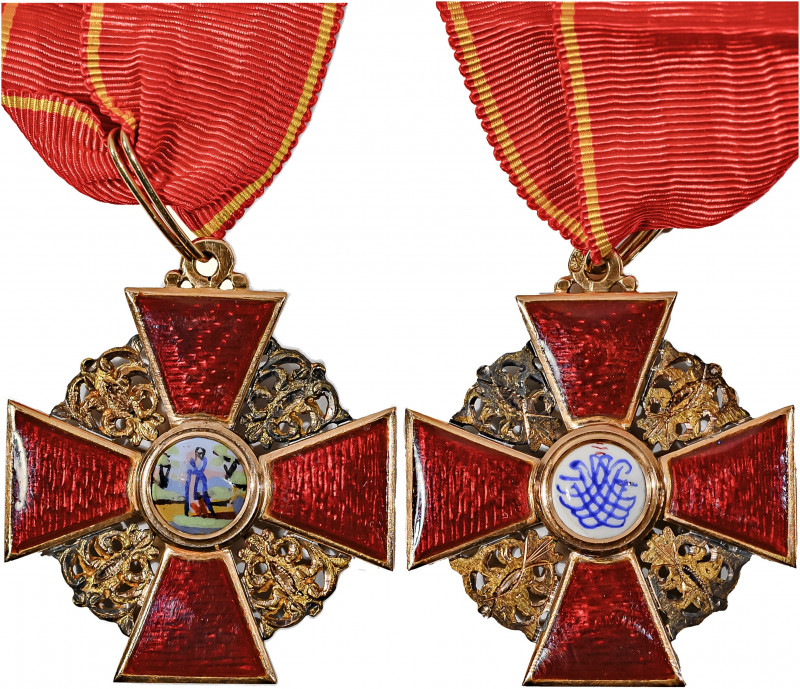 Russia, Order of St Anne, Third Class neck badge, in gold and enamels, by Albert...