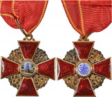Russia, Order of St Anne, Third Class neck badge, in gold and enamels, by Albert Keibel, St Petersburg, before 1899, 34.5mm.

With original neck riban...