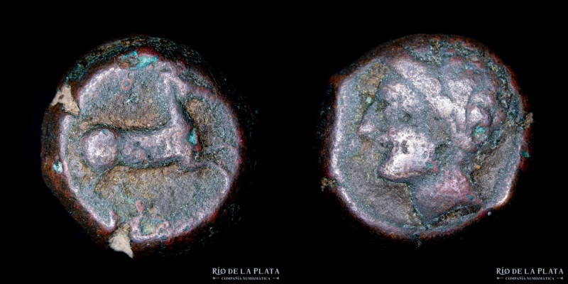 Zeugitania (Cartago) AE Unidad 400-350AC. 16.3mm; 7.16g. A: Cabeza de Tanit a iz...