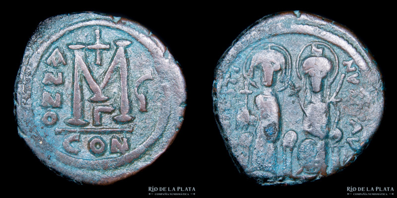 Bizancio. Justino II 565-578DC. AE Follis, ceca de Constantinopla, oficina 3ra (...