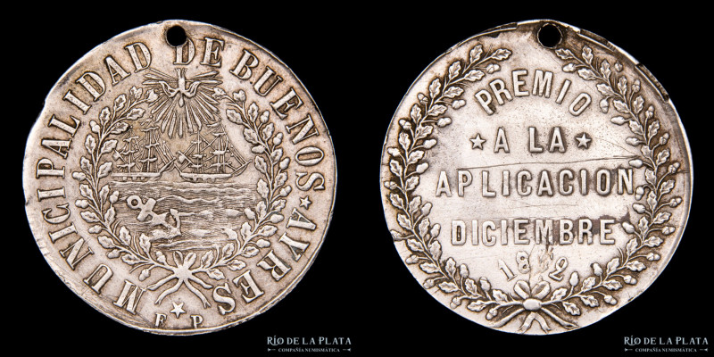 Argentina. 1862. Buenos Aires Premio a la Aplicación. Grabador: Eugenio Piferrer...