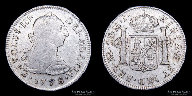 Lima. Carlos III (1759-1788). 2 Reales 1778 MJ. Lima Mint. Fecha escasa. AG.903,...