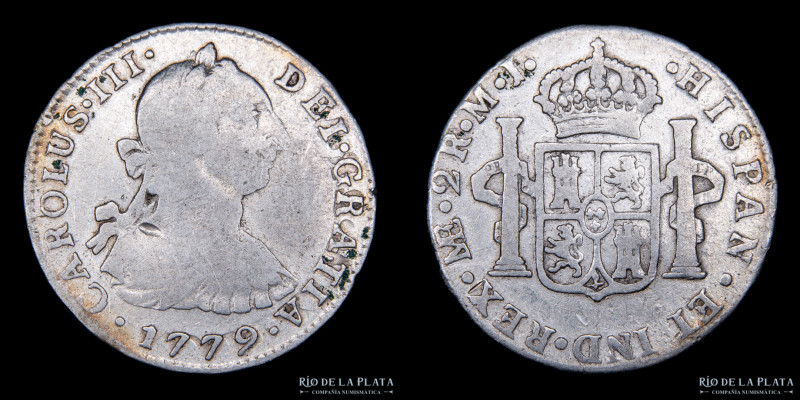 Lima. Carlos III (1759-1788). 2 Reales 1779 MJ. Lima Mint. Fecha escasa. AG.903,...