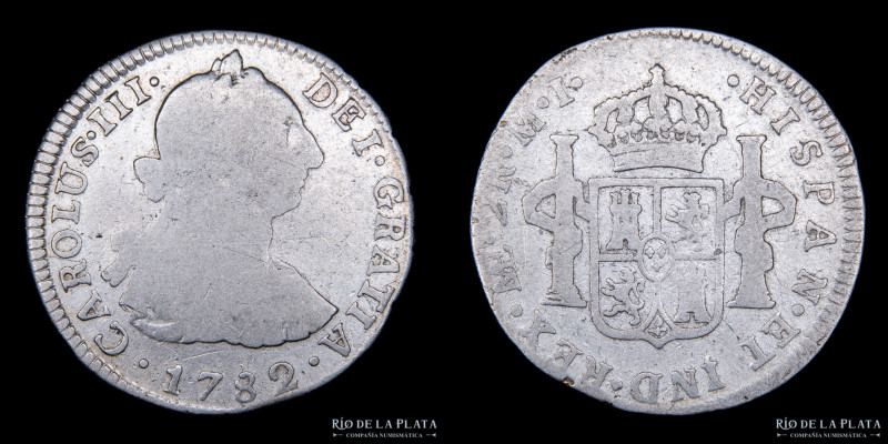Lima. Carlos III (1759-1788). 2 Reales 1782 MJ. Lima Mint. Fecha escasa. AG.903,...