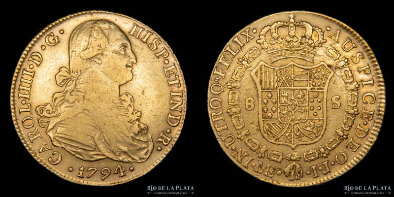 Lima. Carlos IV. 8 Escudos 1794 IJ. AU.875; 36mm; 26.94g. KM101 (VF)
Estimate: ...