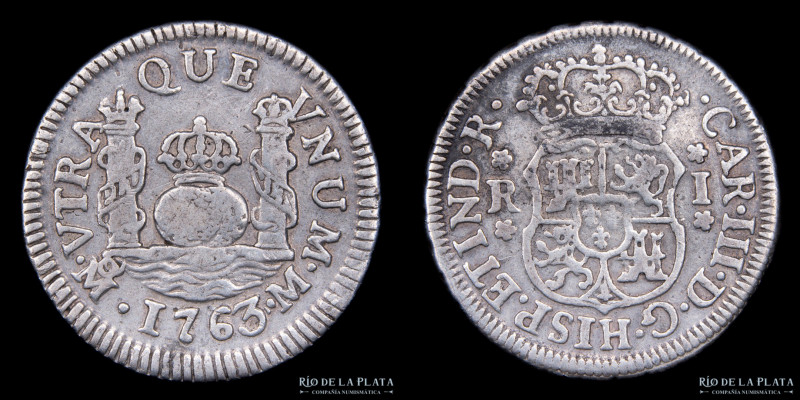 México. Carlos III (1759-1788) 1 Real 1763 M. Tipo columnario. AG.903; 20mm; 3.2...