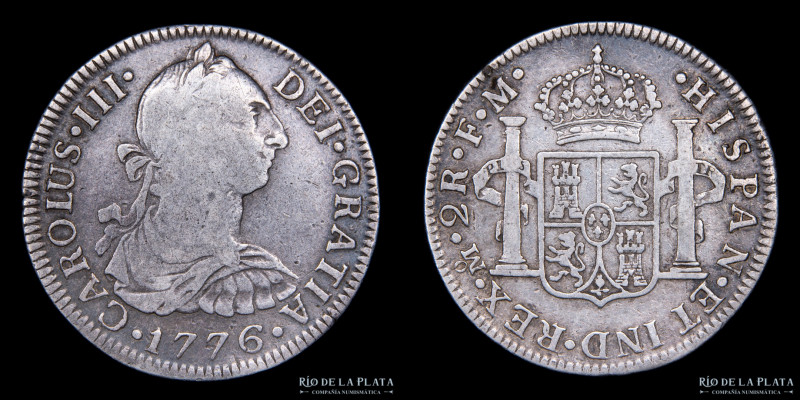 México. Carlos III (1759-1788) 2 Reales 1776 FM. AG.903; 28mm; 6.53g. KM88.2 (VF...