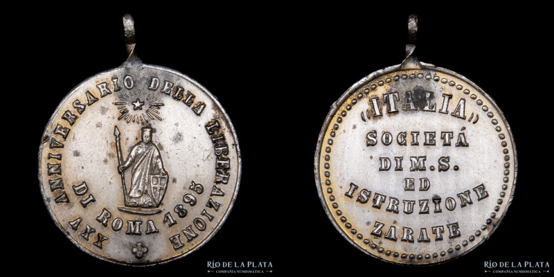 Argentina. 1895. Comunidad Italiana. Zárate. Metal plateado; 24mm; 5.23g. (XF)
...