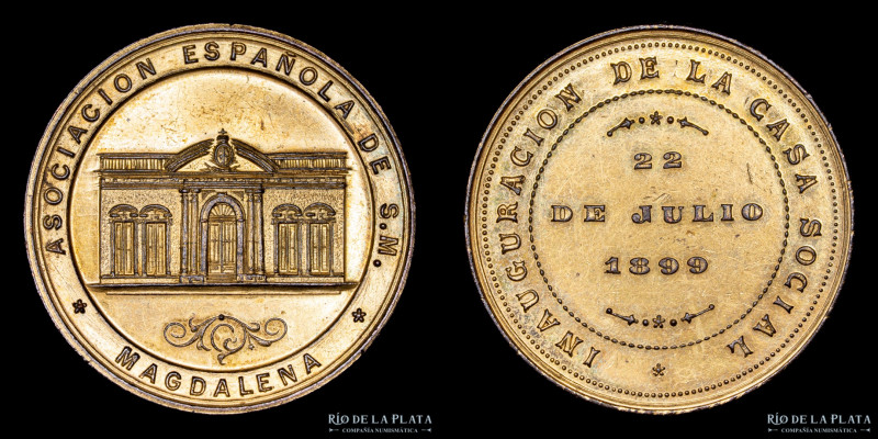 Argentina. 1899. Asoc. Española de Socorros Mutuos. Magdalena. Bronce; 37mm; 22....