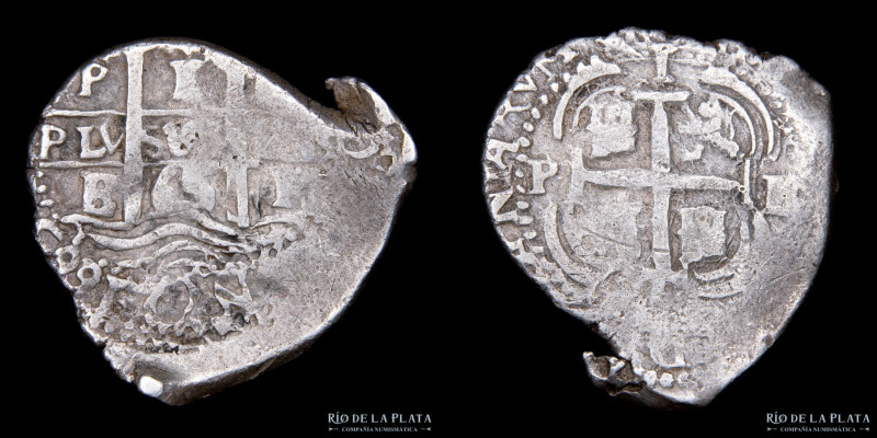 Potosí. Felipe IV (1624-1665) 1 Real 1665 E (Elgueta). 2 fechas en reverso. Macu...