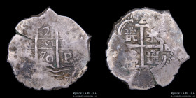 Potosi. Carlos II. 2 Reales 1670 E. Macuquina. CJ 30.4.2