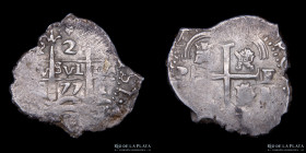 Potosi. Carlos II. 2 Reales 1677 E. Macuquina. CJ 30.11.2