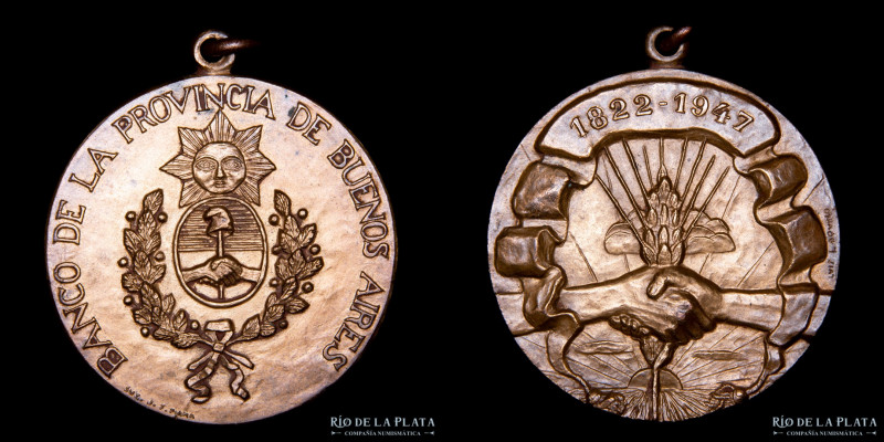 Argentina. 1947. Banco de la Provincia de Buenos Aires. Bronce; 37mm; 26.56g. (X...