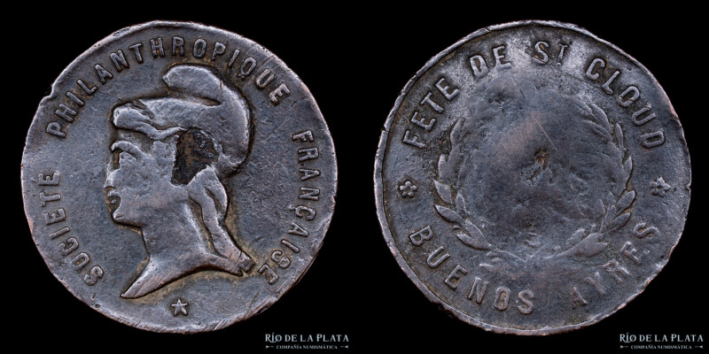 Argentina. Carnaval. C1880. Fete St Cloud. Soc. Phil. Francesa. Cobre; 24mm; 6.0...