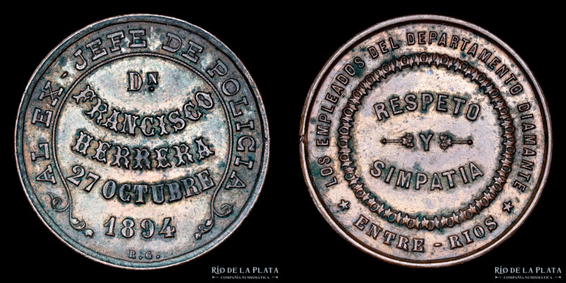 Argentina. 1894. Al Jefe de Policia Don Francisco Herrera. Los empleados del Dep...