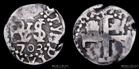 Potosi. Felipe V. 1/2 Real 1703. Macuquina. CJ 37.3
