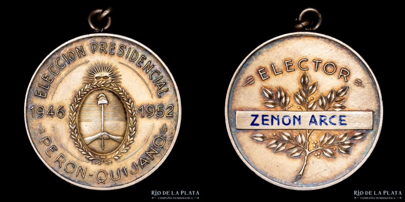 Argentina. 1946. Elección Presidencial. Perón - Quijano, medalla de Electror a n...