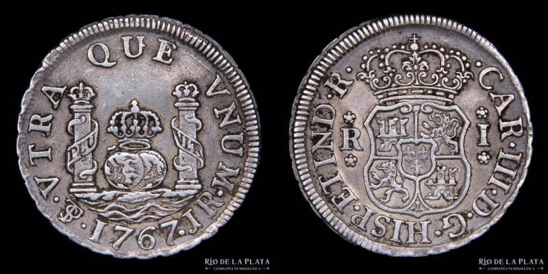 Potosí. Carlos III (1759-1788) 1 Real 1767 JR Columnaria (José de Vargas y Flor,...