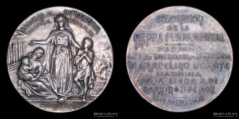 Argentina. Medicina. 1903. Hospital de Mar del Plata. Cobre plateado; 52mm; 61.3...