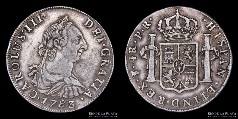 Potosí. Carlos III (1759-1788) 4 Reales 1783 PR.(Pedro Narciso de Mazondo y Raim...