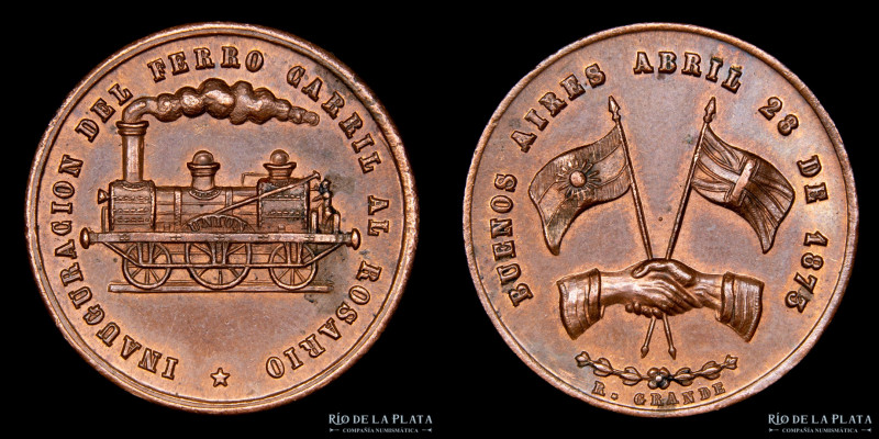 Argentina. Ferroviarias. 1873. FFCC al Rosario. Grabador: Rosario Grande. AE; 27...