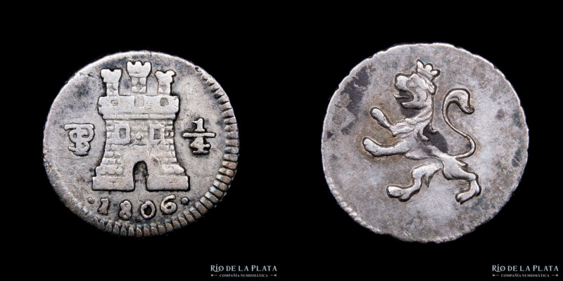 Potosí. Carlos IV (1788-1808) 1/4 Real 1806. AG.896; 11.0mm; 0.80g.CJ 81.13 (VF+...