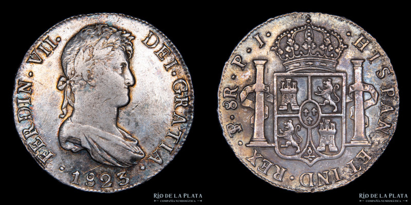 Potosí. Fernando VII (1808-1833). 8 Reales 1823 PJ. AG.896; 38.0mm; 26.71g. CJ (...