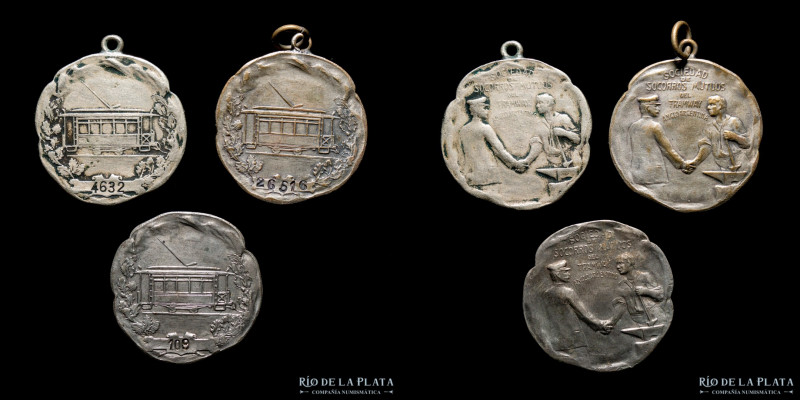 Argentina. Ferroviarias. 1910. Lote x 3 medallas Tramway Anglo Argentina. Socied...