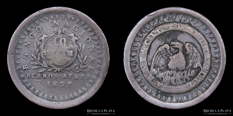 Argentina. Buenos Aires. 10 Décimos 1827. Buenos Aires mint. CU; 28.5mm; 12.41g....