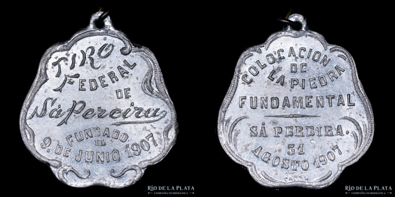 Argentina. Tiro. 1907. Tiro Federal de Sa Pereira. Estaño; 30x27mm; 6.51g. (UNC)...