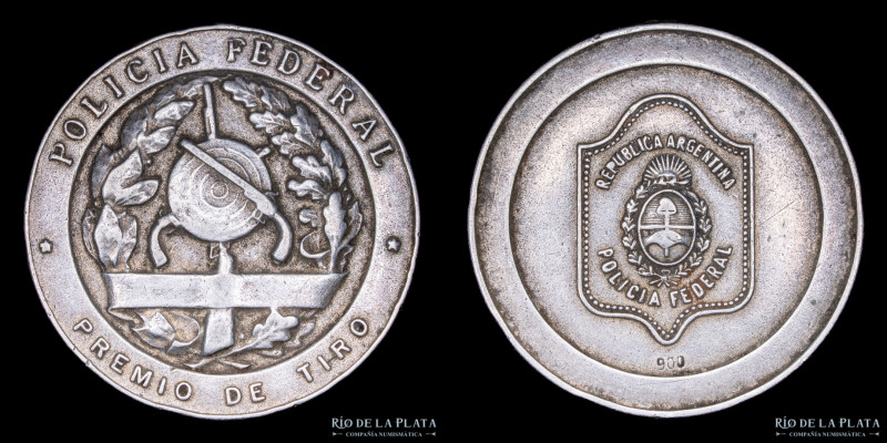 Argentina. Tiro. Policia Federal. Premio. Plata; 36mm; 17.83g. Aro removido a la...