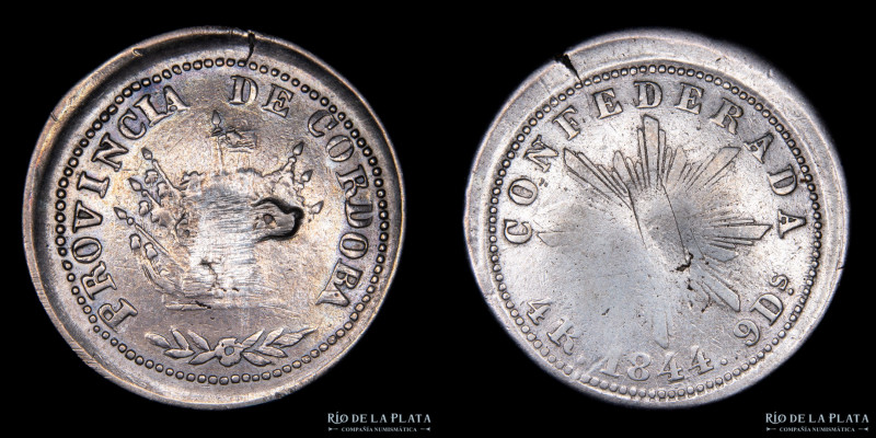 Argentina. Córdoba. 4 Reales 1844. Muy rara. AG.750;. 32mm; 13.06g. CJ 47.1.3 (A...