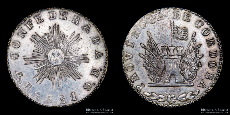 Argentina. Córdoba. 4 Reales 1851. Sol chico. AG.750;. 31mm; 12.13g. CJ 61.1.1 (...